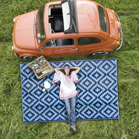 SAND MINE UV-stabilized rug protects color on sunny patios.
