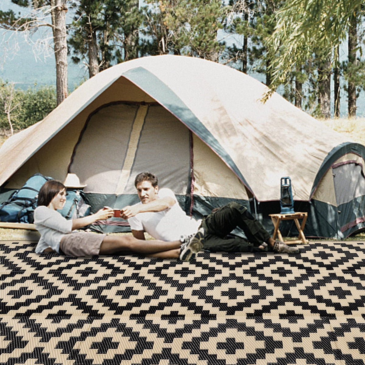 SAND MINE rug suitable for patio, beach, RV, and camping