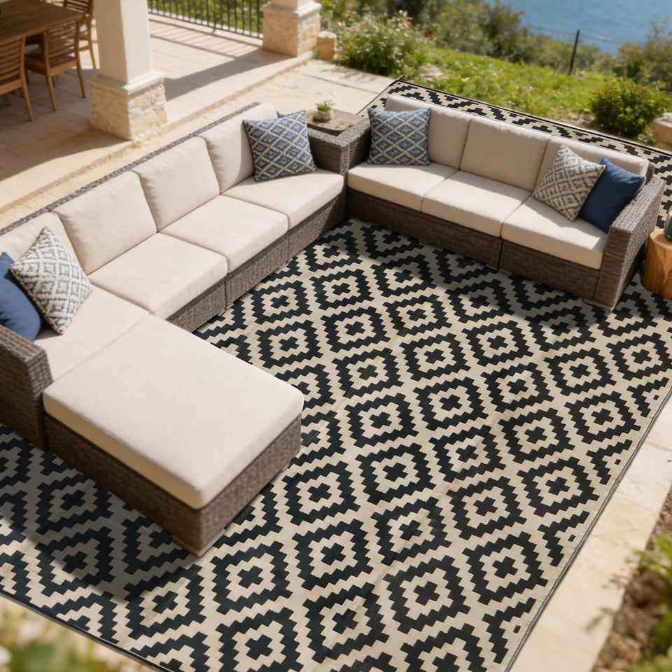 SAND MINE waterproof outdoor rug 10x20 setup offers durable ground cover for patios.