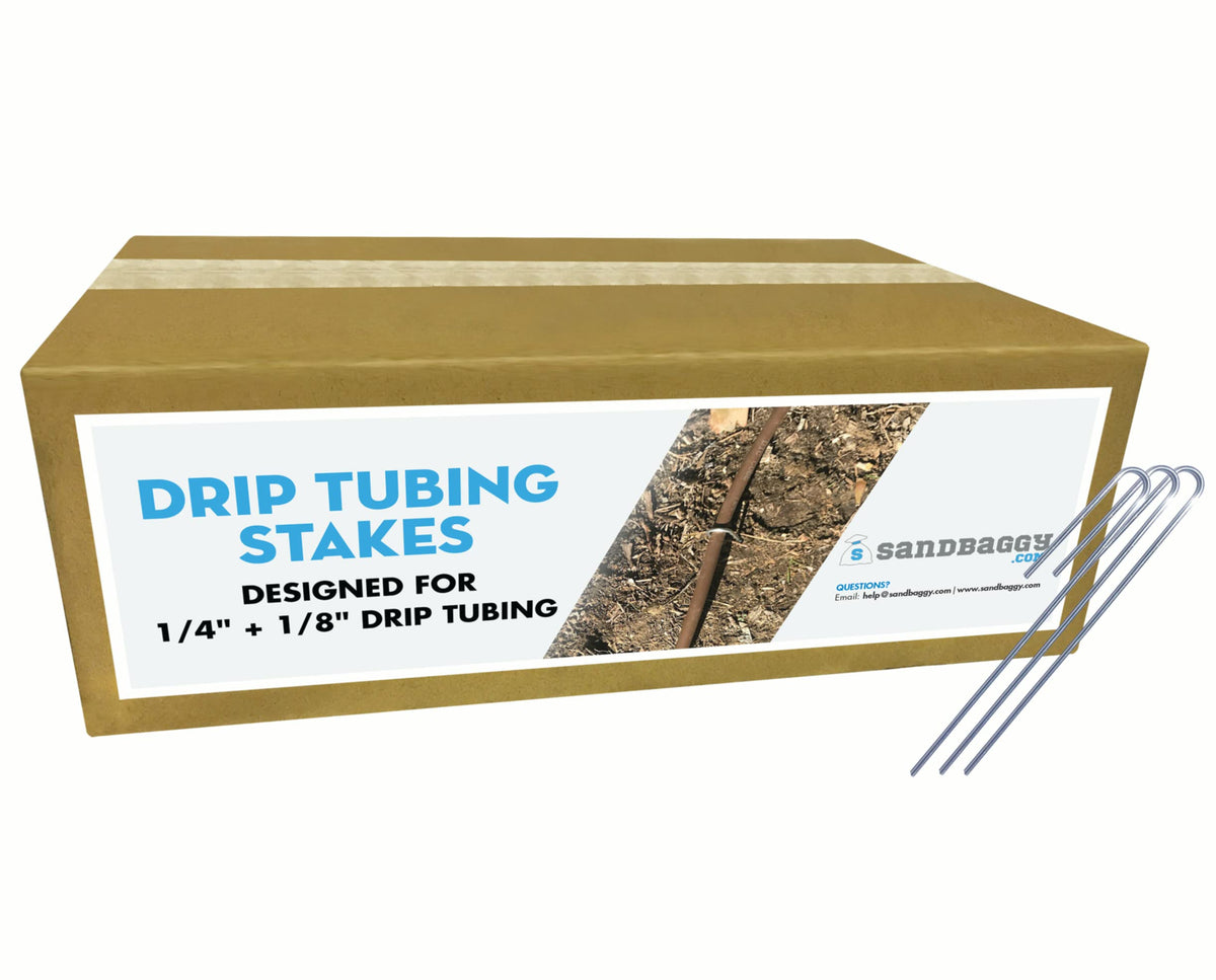 Sandbaggy drip-tubing-stake-5in-rounded-top secures 1/4-inch tubing for tidy irrigation lines.