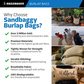 Sandbaggy reinforced sides burlap bags designed for repeated use.
