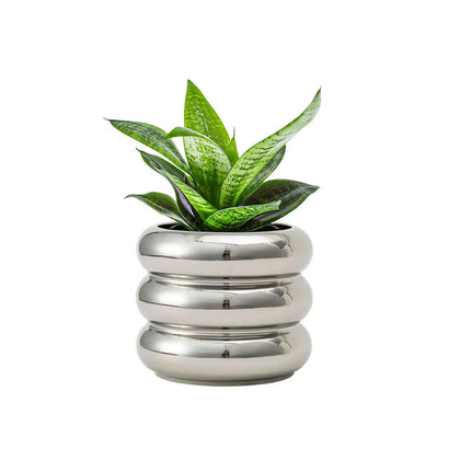 SANDYBAYTAS ceramic plant pot with bubble design in silver for small plants