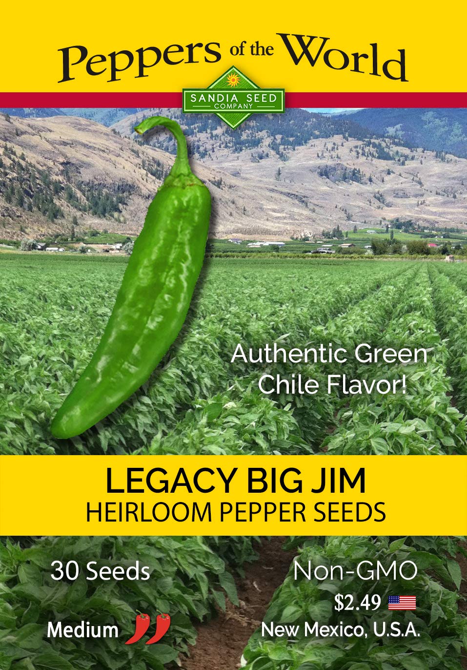 Sandia Seed Big Jim Legacy peppers on the plant, perfect for roasting and enchiladas