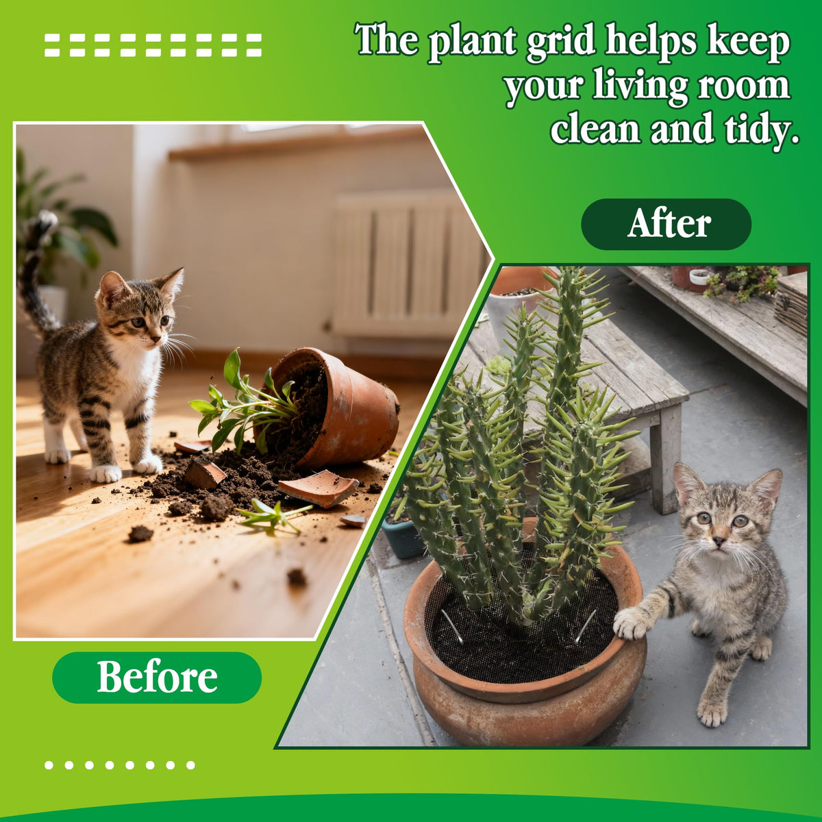 Sandure plant pot grid with stakes anchored to prevent digging