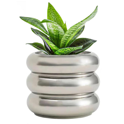 SANDYBAYTAS ceramic plant pot 6.5-inch silver, ideal for indoor greenery with a sleek finish.