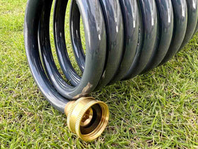 SANFU PU Recoil Hose coiled on a deck saves space.