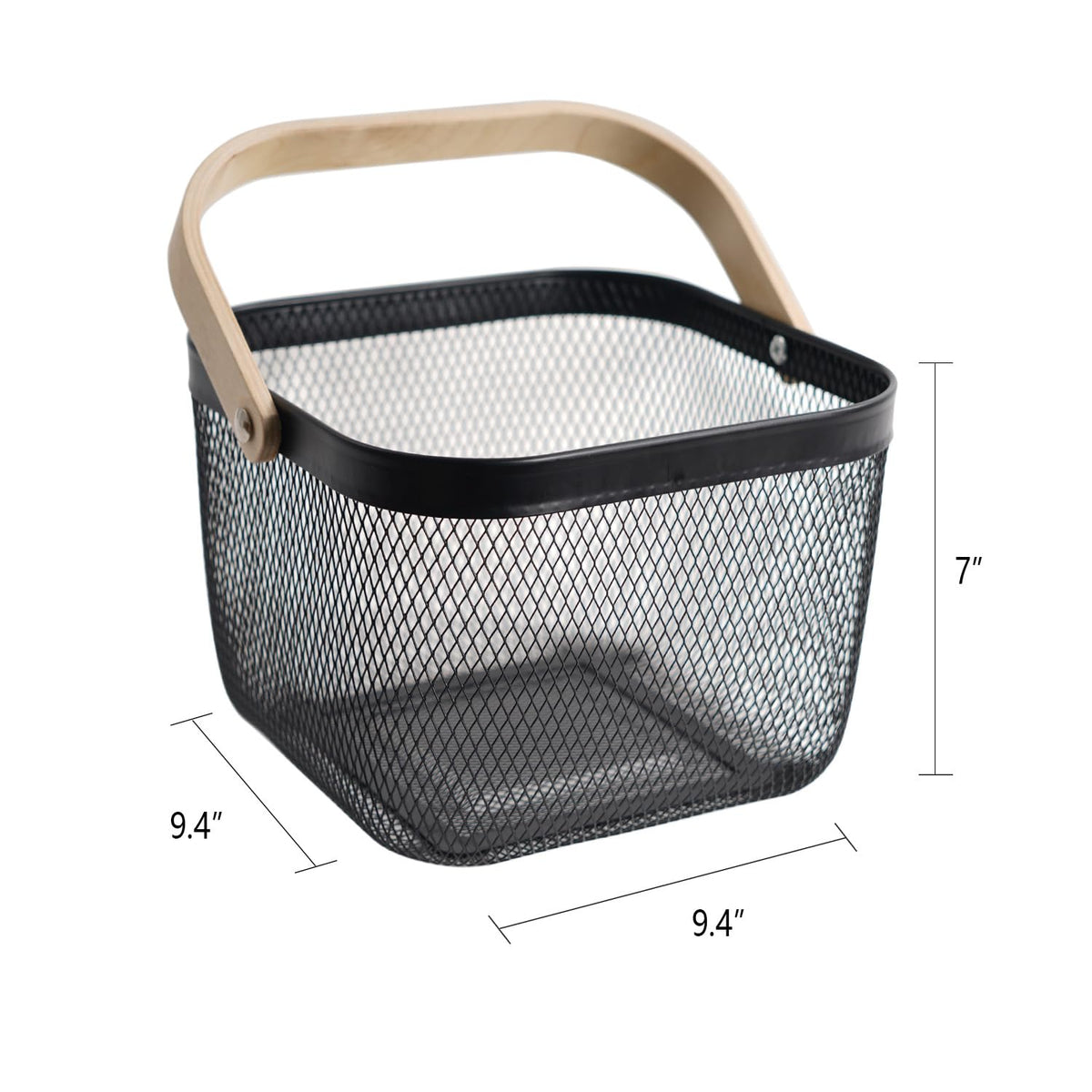 SANHSEHOME black metal basket keeps kitchen and pantry organized.