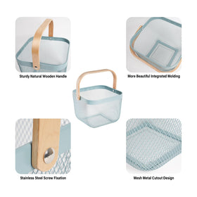 SANHSEHOME square basket with wooden handles ideal for picnics and harvests