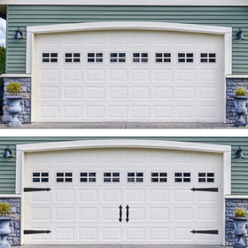SANKINS decorative hardware in black enhances modern garage curb appeal.