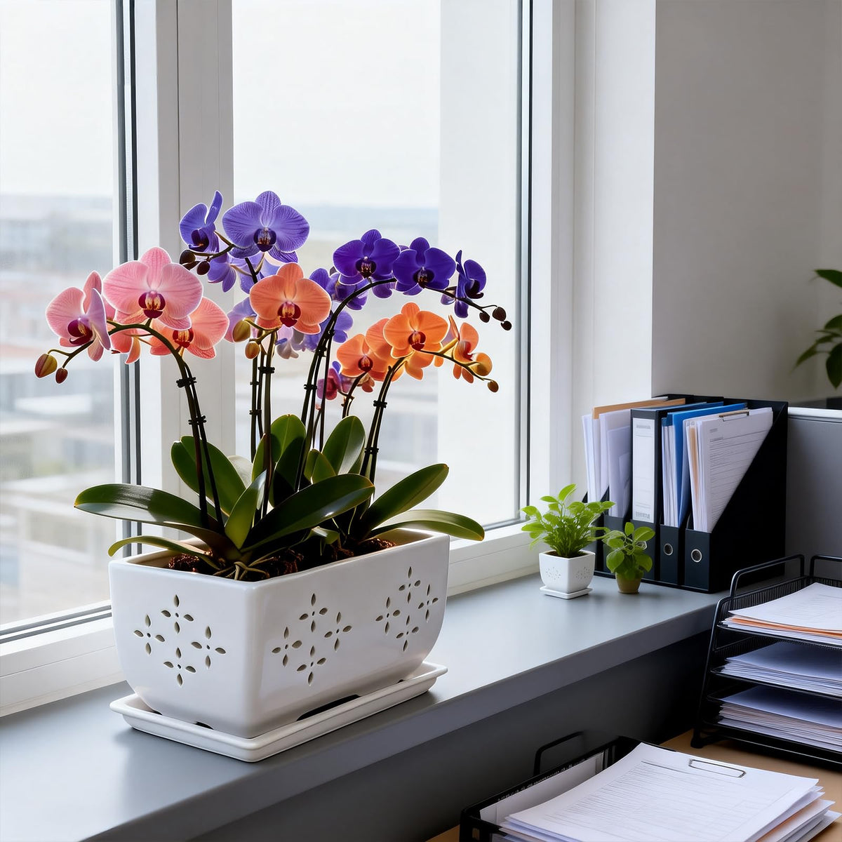 Sanmudecor rectangular planter offers space for orchid root growth.