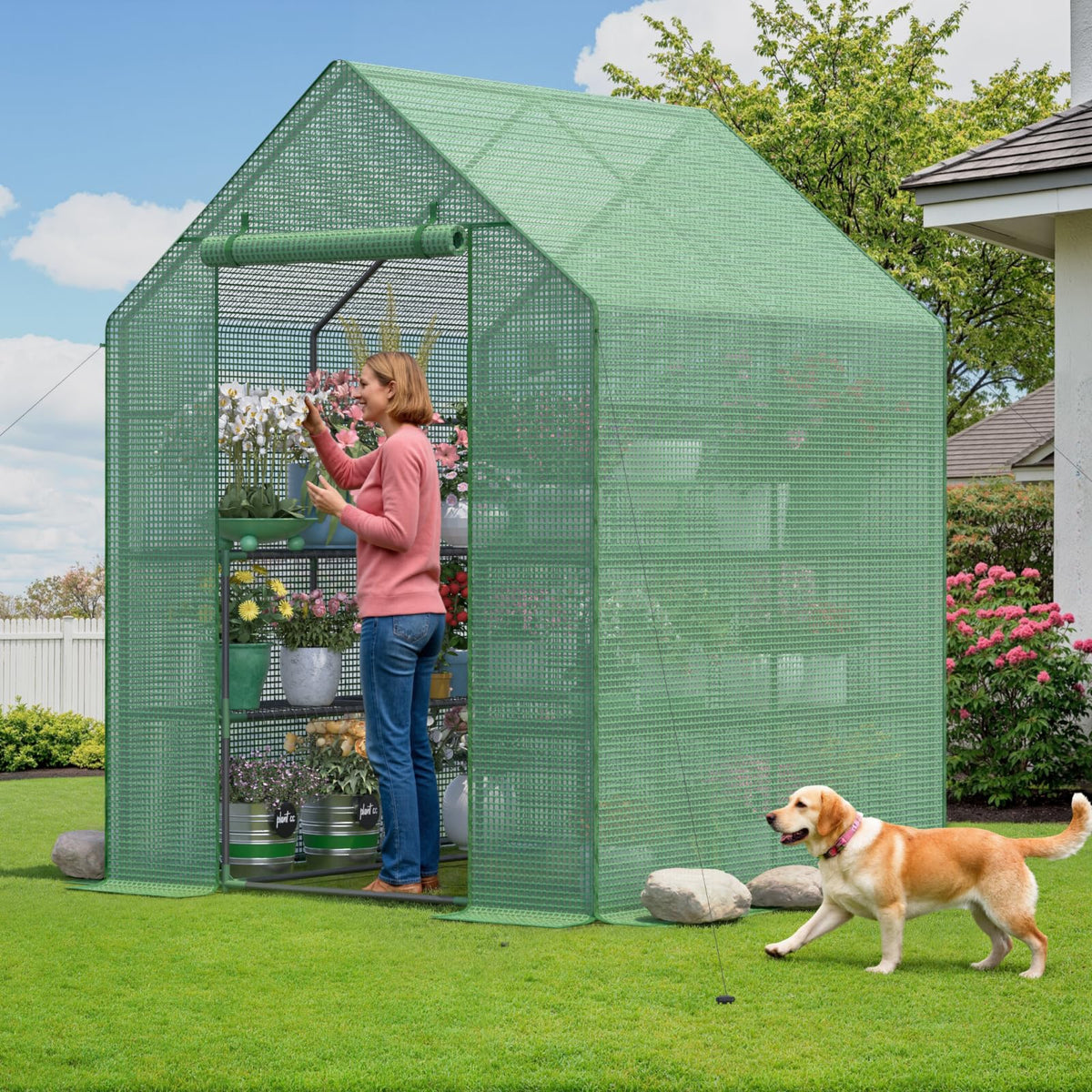 Sannwsg compact 57x57x76 inch footprint fits small yards and patios.