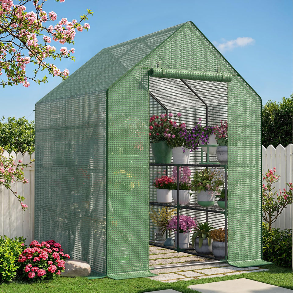 Sannwsg greenhouse exterior view showcasing durable portable design for outdoor use.