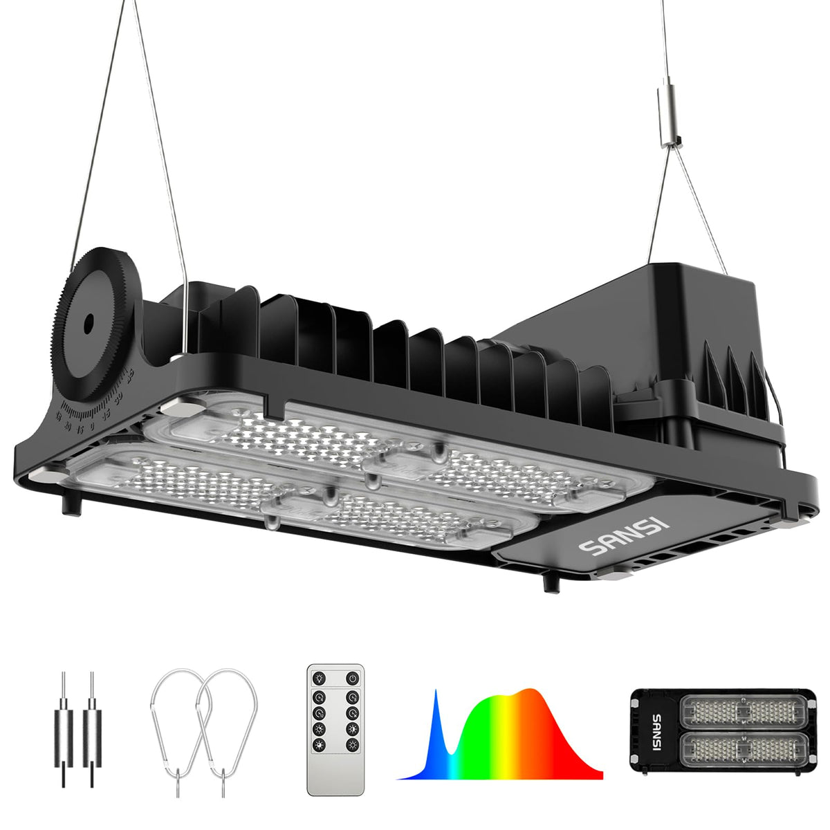 SANSI 100W full-spectrum grow light brightens indoor plants for robust growth.