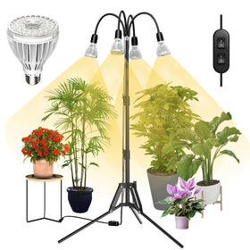 SANSI 128W grow light on tripod stand provides even indoor lighting.