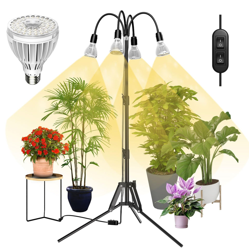 SANSI 128W grow light on tripod stand provides even indoor lighting.