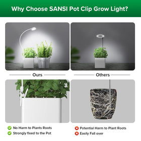 SANSI 360° gooseneck clip light bending toward a potted plant