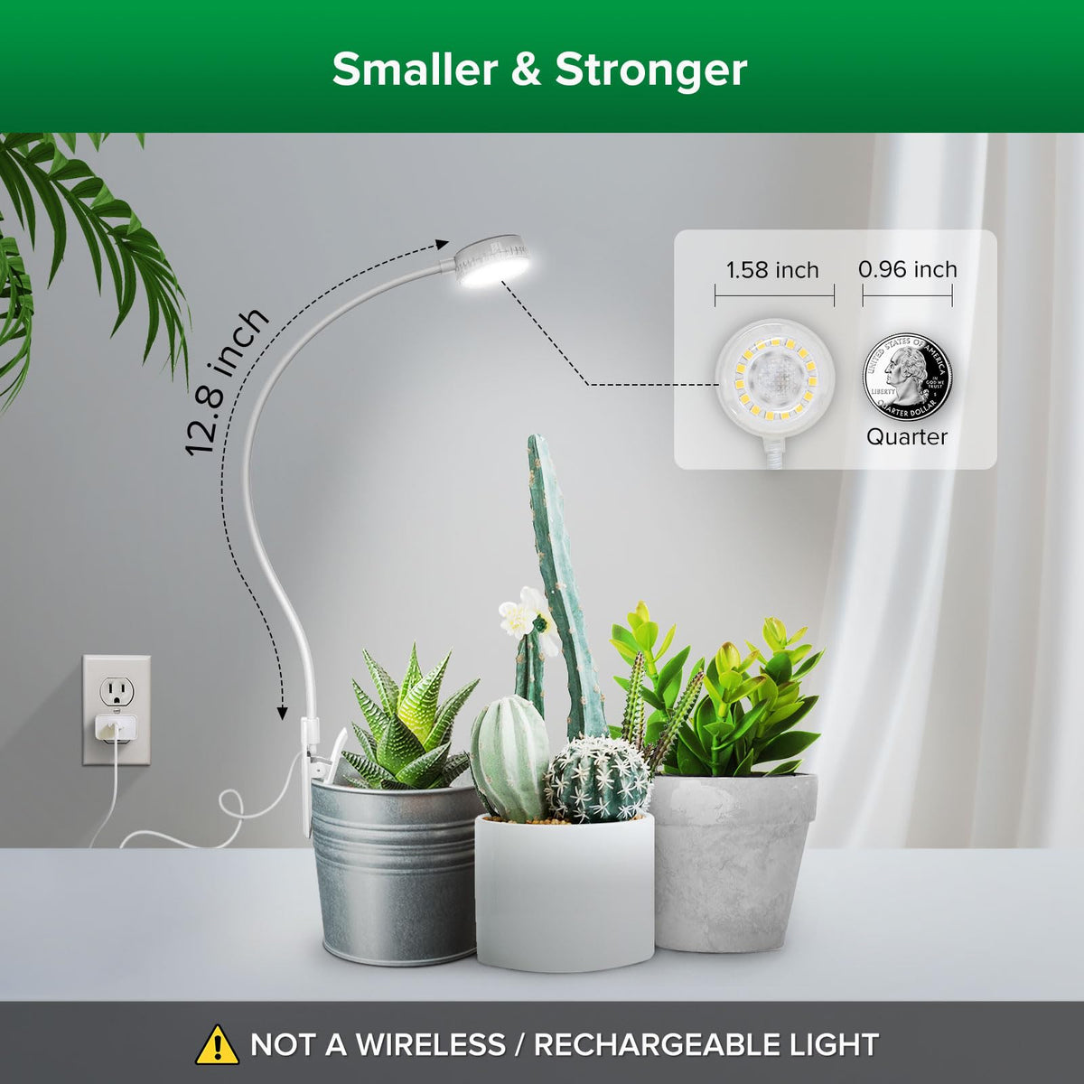 SANSI full-spectrum clip light illuminating a desk plant for healthy foliage