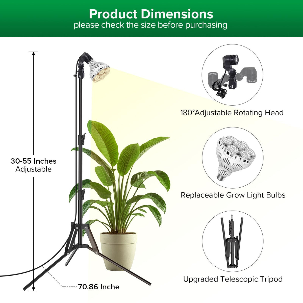 SANSI height-adjustable stand from 30 to 55 inches for flexible placement.