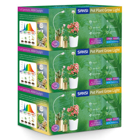 SANSI clip-on pot light attached to a houseplant for efficient indoor growth