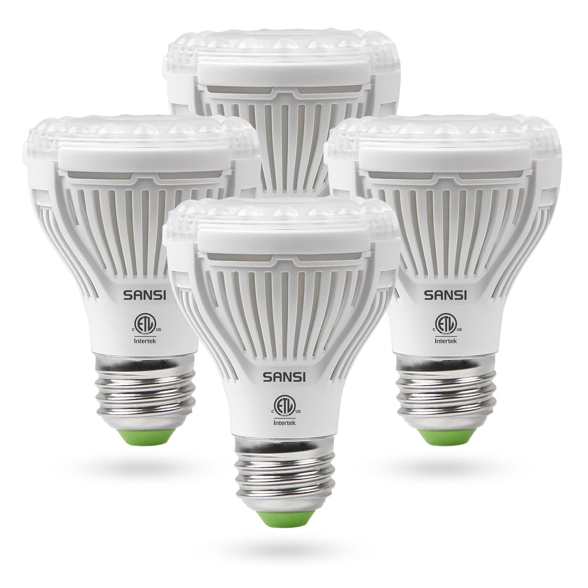SANSI LED grow light bulb over seeds for robust germination and growth.