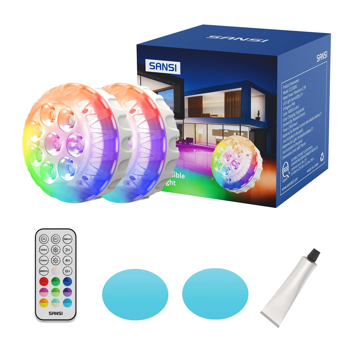 SANSI LED submersible lights Pro 2-pack for pool RGB colors enhance nighttime ambiance