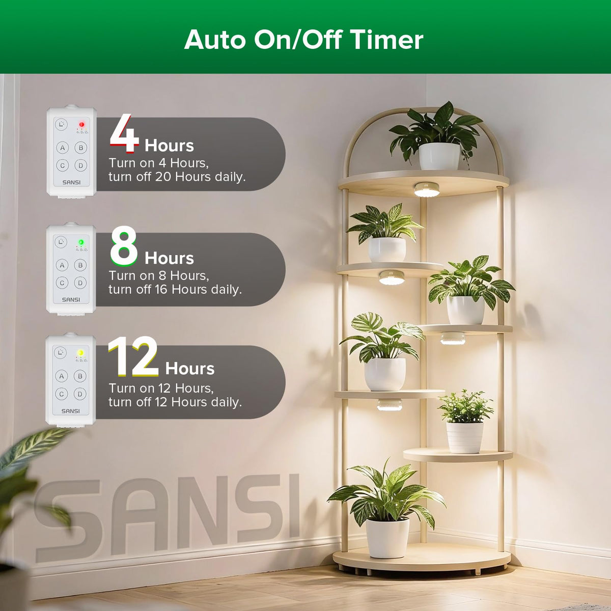 SANSI puck grow light compact design mounted on a shelf.