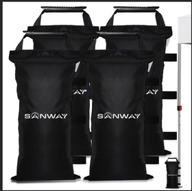 SANWAY 120-lb sand bags securing a canopy leg for wind stability