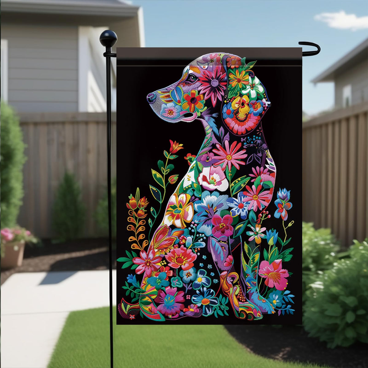 Saoplasa double-sided sunflower dog flag showcases vivid design from both sides