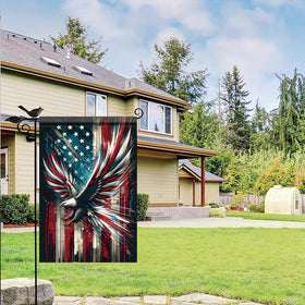 Saoplasa Patriotic 4th of July garden flag back view showing double-sided readability.