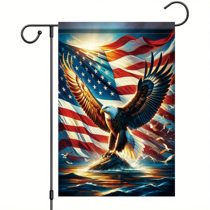 Saoplasa Patriotic Bald Eagle garden flag 12x18 showcases bold colors for outdoor display.