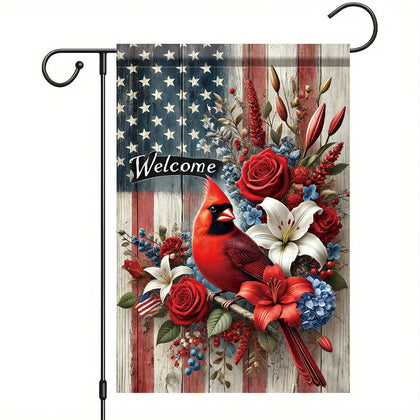 Saoplasa patriotic cardinal flag with a cardinal on a branch for outdoor display.