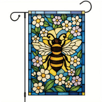 Saoplasa stained glass bee flag with bold blooms for spring porch decor.