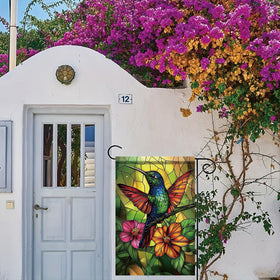 Saoplasa Starlit hummingbird flag on patio or deck for curb appeal.