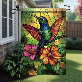 Saoplasa Starlit hummingbird flag side view showing double-sided print from any angle.