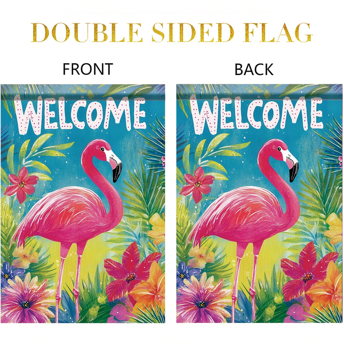 Saoplasa tropical leaves design flag enhances coastal garden entry