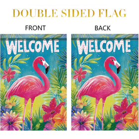 Saoplasa tropical leaves design flag enhances coastal garden entry