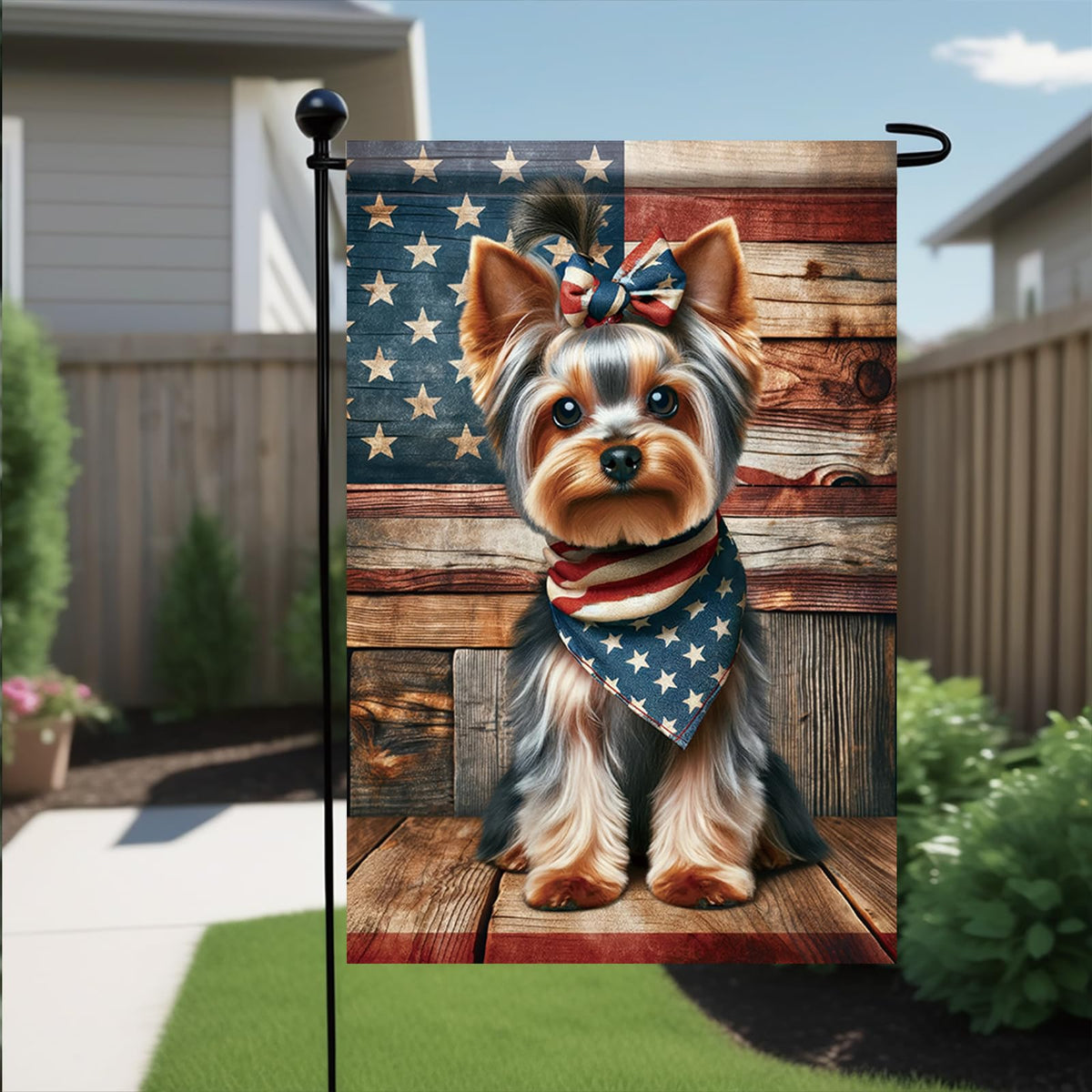 Saoplasa easy-install garden flag fits standard flag stands.