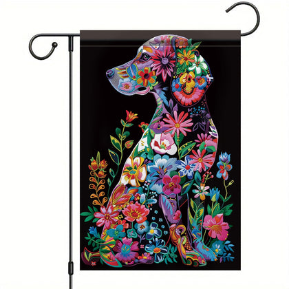 Saoplasa Welcome Spring Golden Retriever flag front view with floral pattern for outdoor display