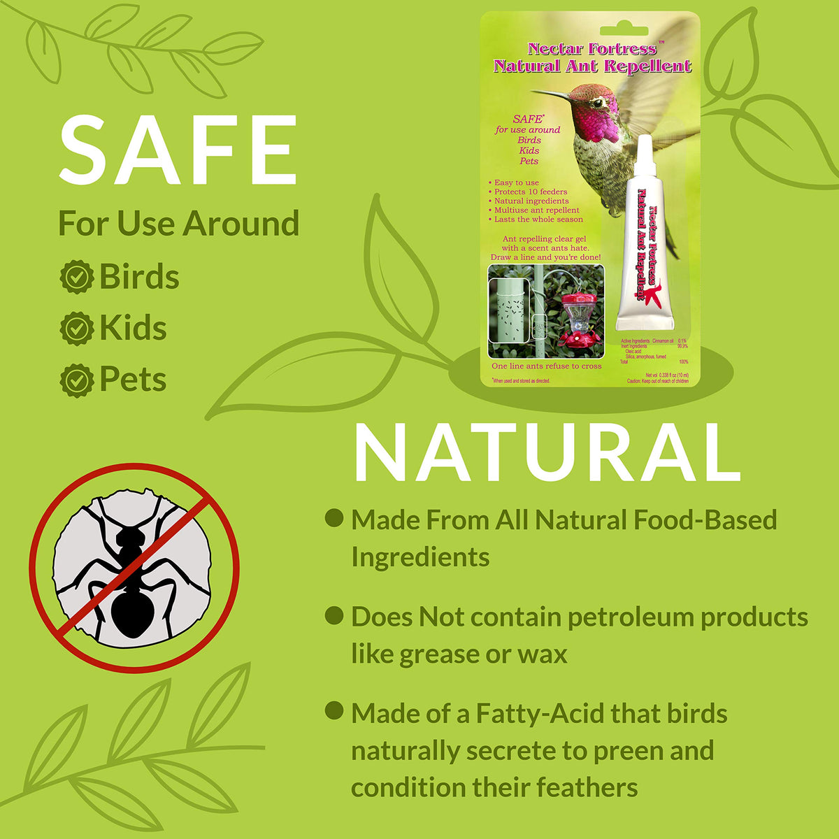 Sapphire Labs hummingbird feeder protected by Nectar Fortress ant gel