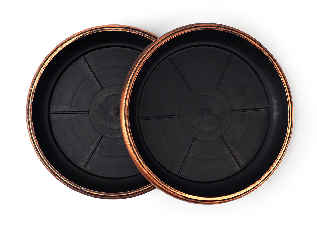 Sapphire USA 9-inch decorative tray with rustic copper finish protects pots from water damage.