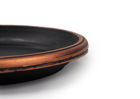 Sapphire USA rustic country-look saucer adds easy relocation for planters.
