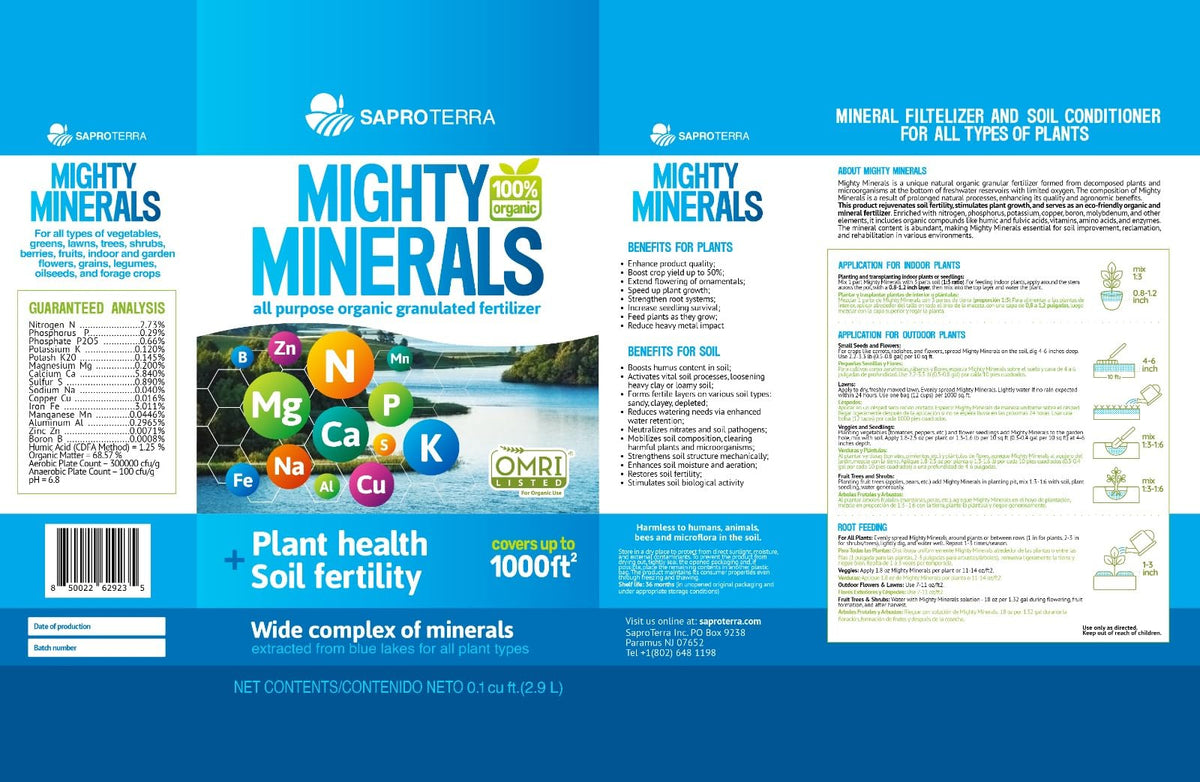 Applying SAPROTERRA Mighty Minerals to soil in a yard
