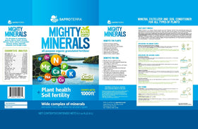 Applying SAPROTERRA Mighty Minerals to soil in a yard