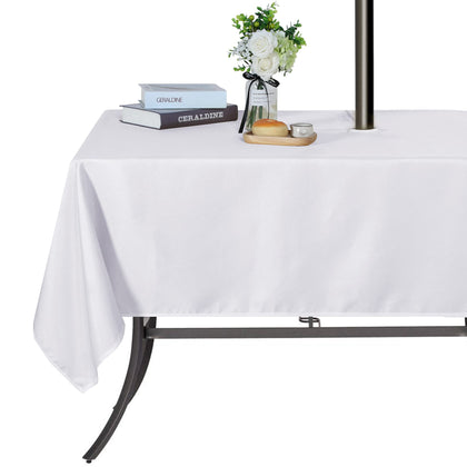 SARAFLORA tablecloth with umbrella hole enables quick outdoor setup.