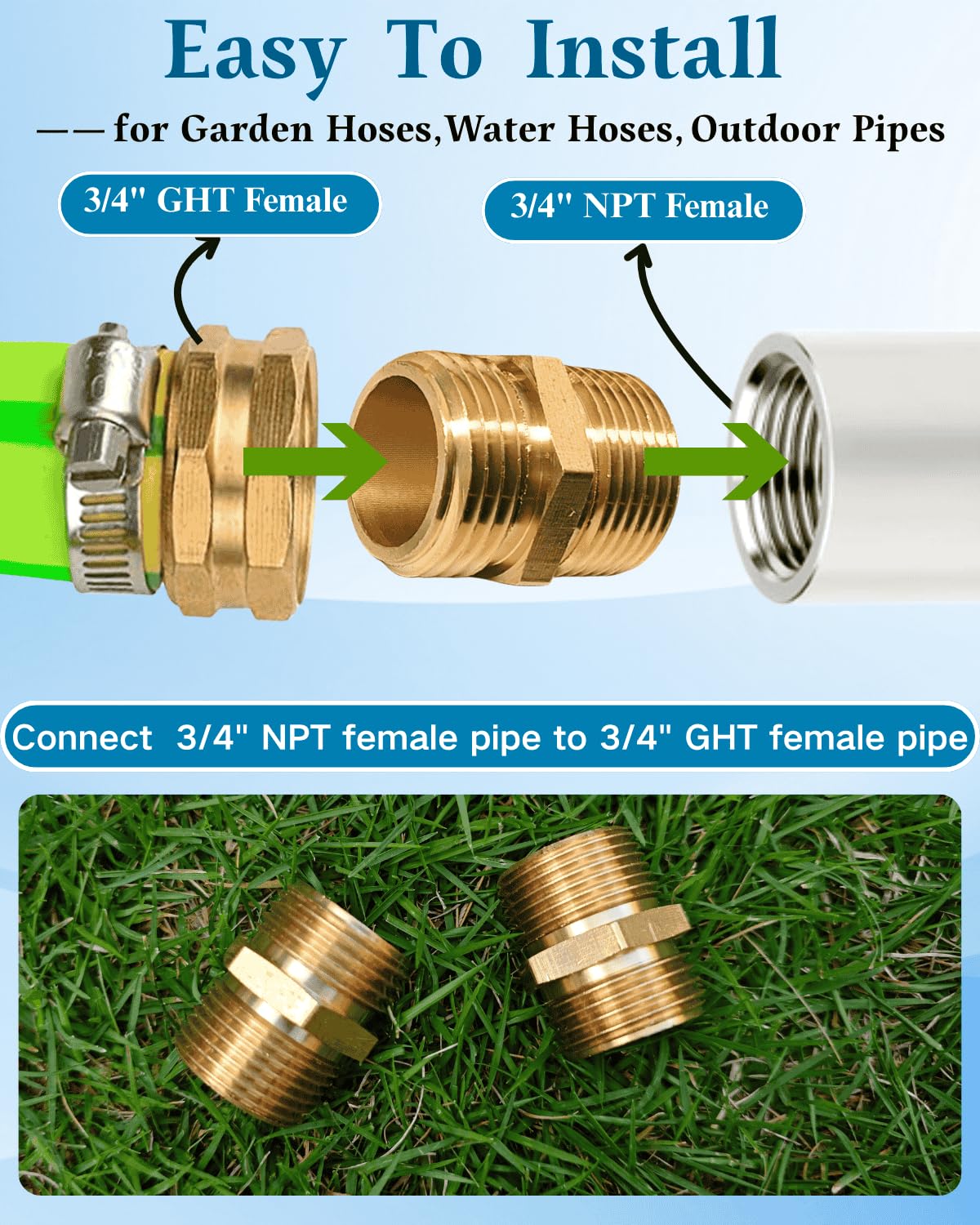 Saranice 34-npt-to-ght adapter for reliable outdoor water connections.