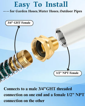 SARANICE brass GHT to NPT adapter close-up showing fit and threading