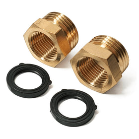 SARANICE brass halfinch NPT to three-quarter GHT adapter close-up for leak-free connections.