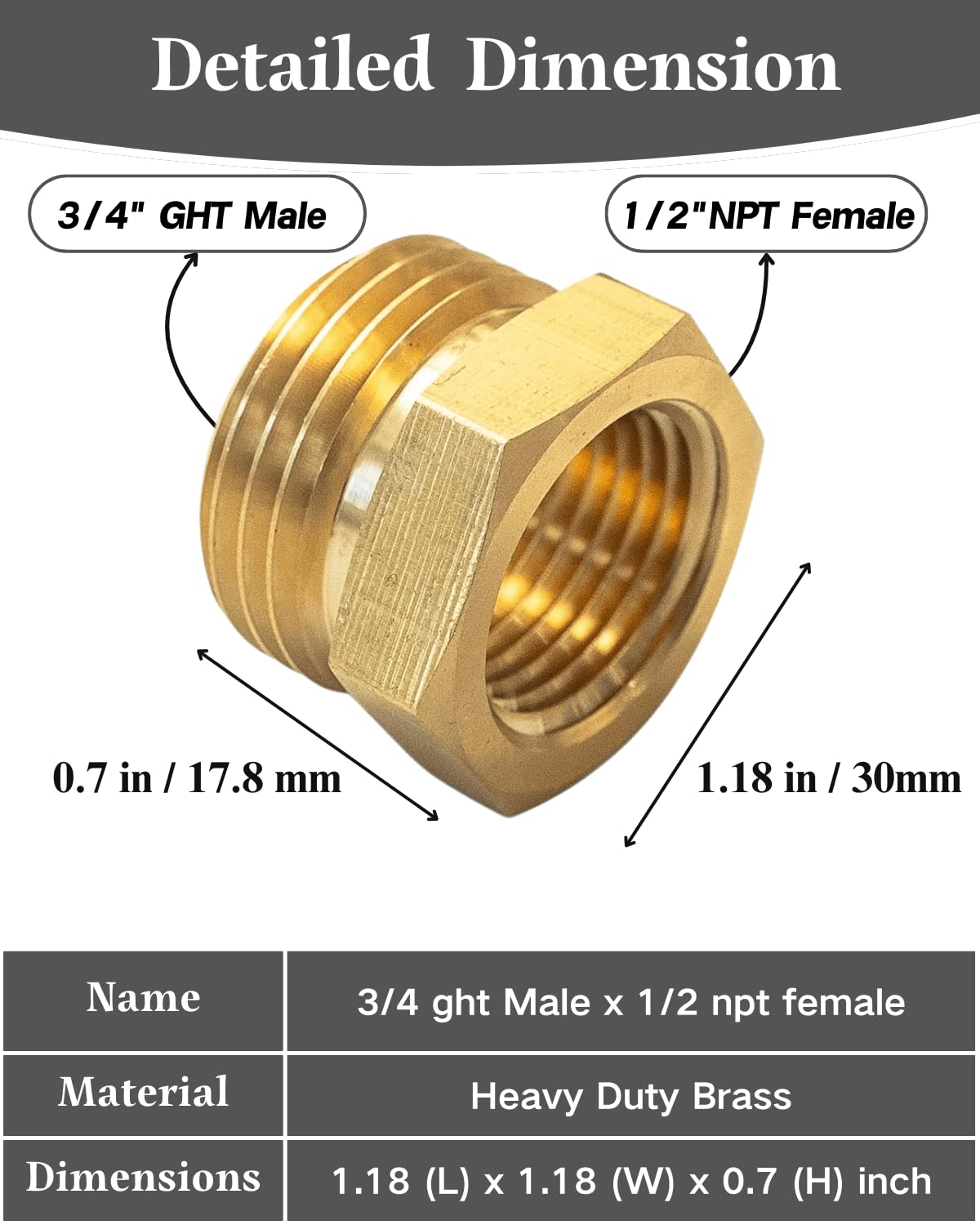 Universal SARANICE brass connector for hoses, pumps, or pipes.