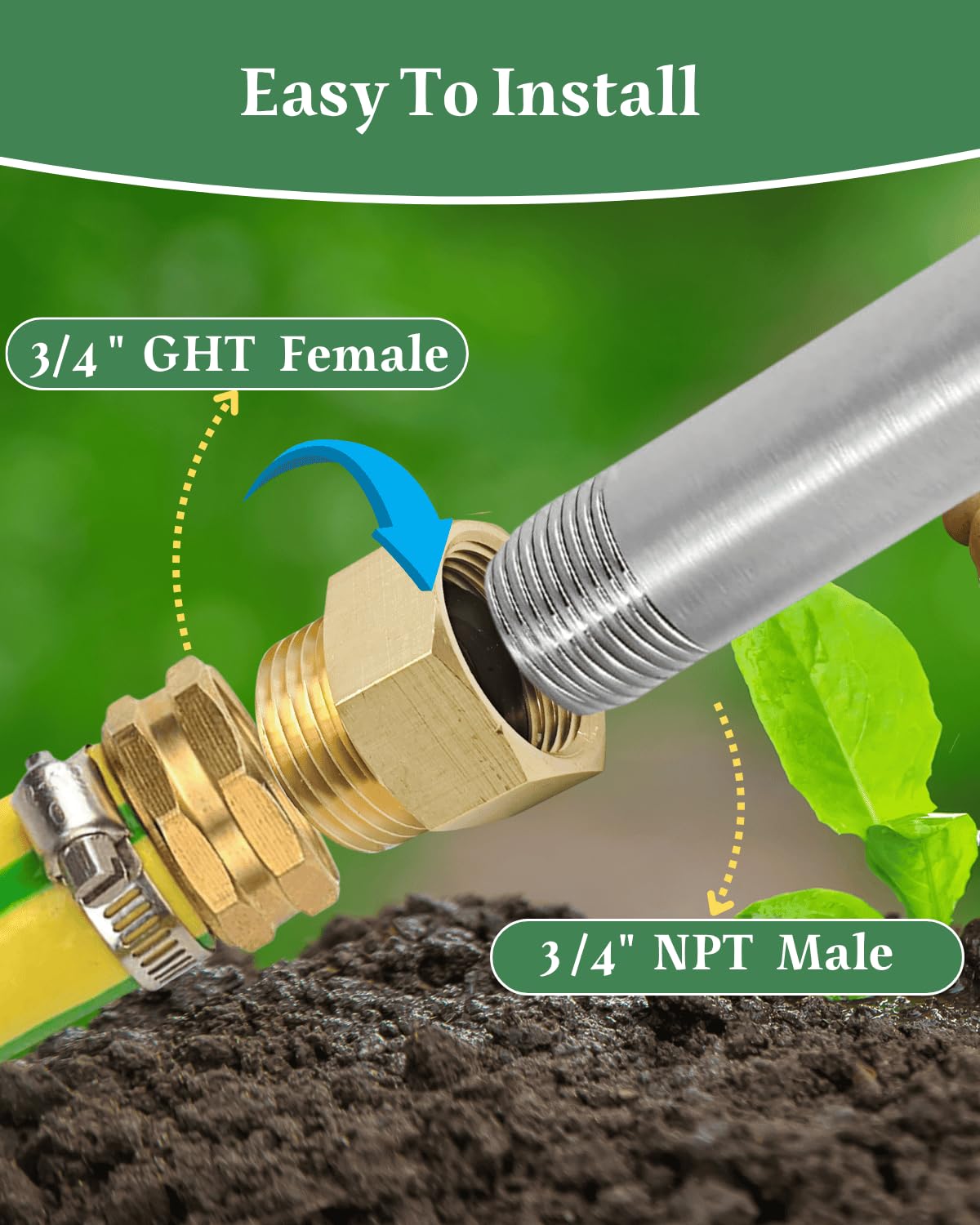 SARANICE garden hose adapter with heavy-duty brass for durability.