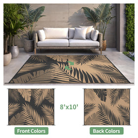 Sarben outdoor rug double-sided palm leaf pattern provides stylish indoor-outdoor versatility.